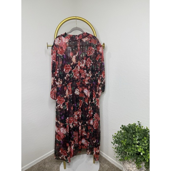 NWT Torrid Floral Chiffon Midi Dress Plus Size 3X Red Black Gold Mock Neck Boho - Picture 1 of 6